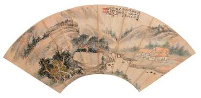 顾嵒 秋山茅屋图 扇面